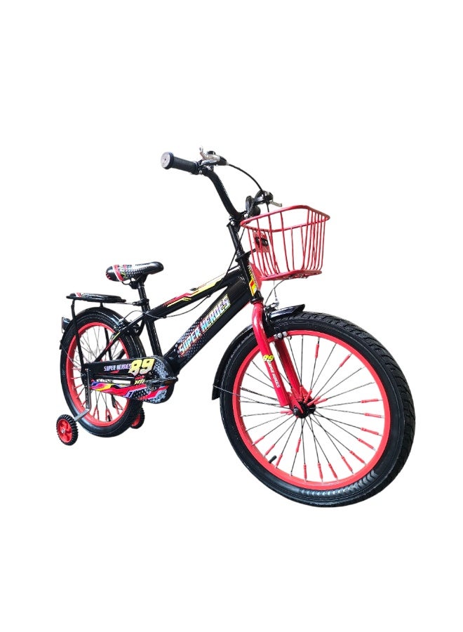 Super Hero 20-Inch Kids Bicycle – Red | Steel Frame, Training Wheels, Safety Brakes, Basket & Rear Carrier | Abo ElGoukh & Maxlerz® Warranty | For Boys & Girls (6–12 Years) - Image 1